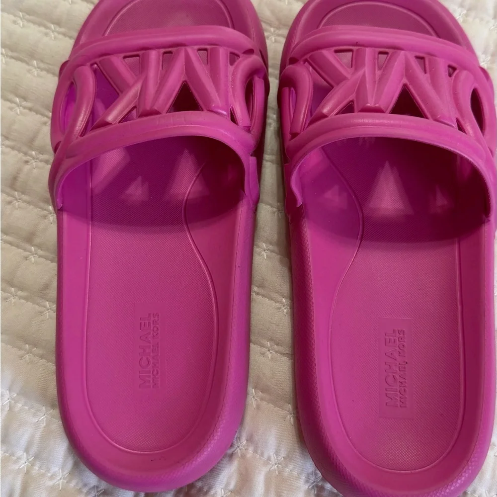 Michael Kors Hot Pink Logo Slide Sandals